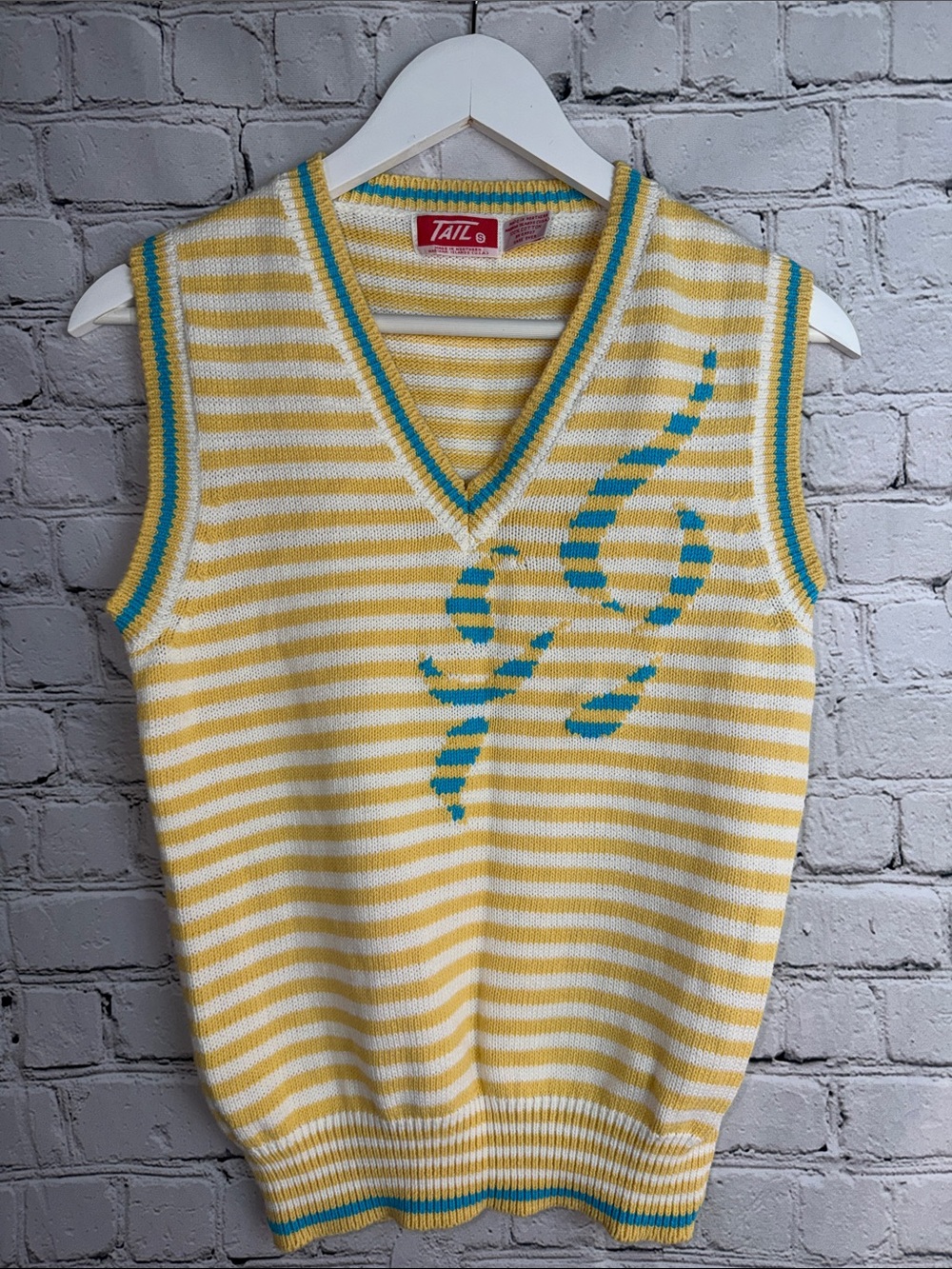 VINTAGE TAIL Striped Sweater Vest Tennis Golfcore Prep M Yellow & Aqua